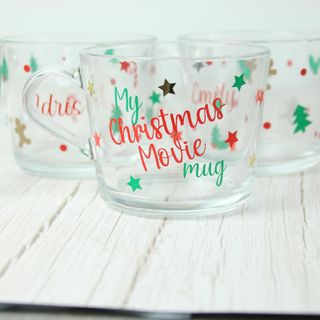 “My Christmas Movie Mug” glass mug: listing photo 3