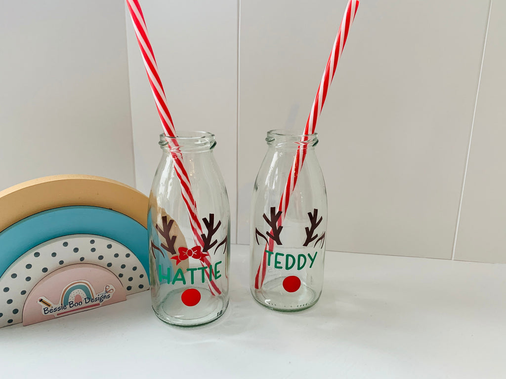 Christmas Bottle | Milk for Santa | Christmas Eve Box Filler | Christmas present | Kids stocking filler | Reindeer Glass Bottle | Christmas