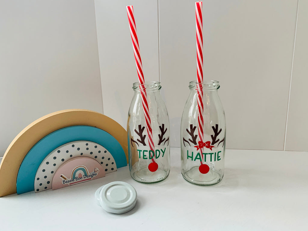 Christmas Bottle | Milk for Santa | Christmas Eve Box Filler | Christmas present | Kids stocking filler | Reindeer Glass Bottle | Christmas