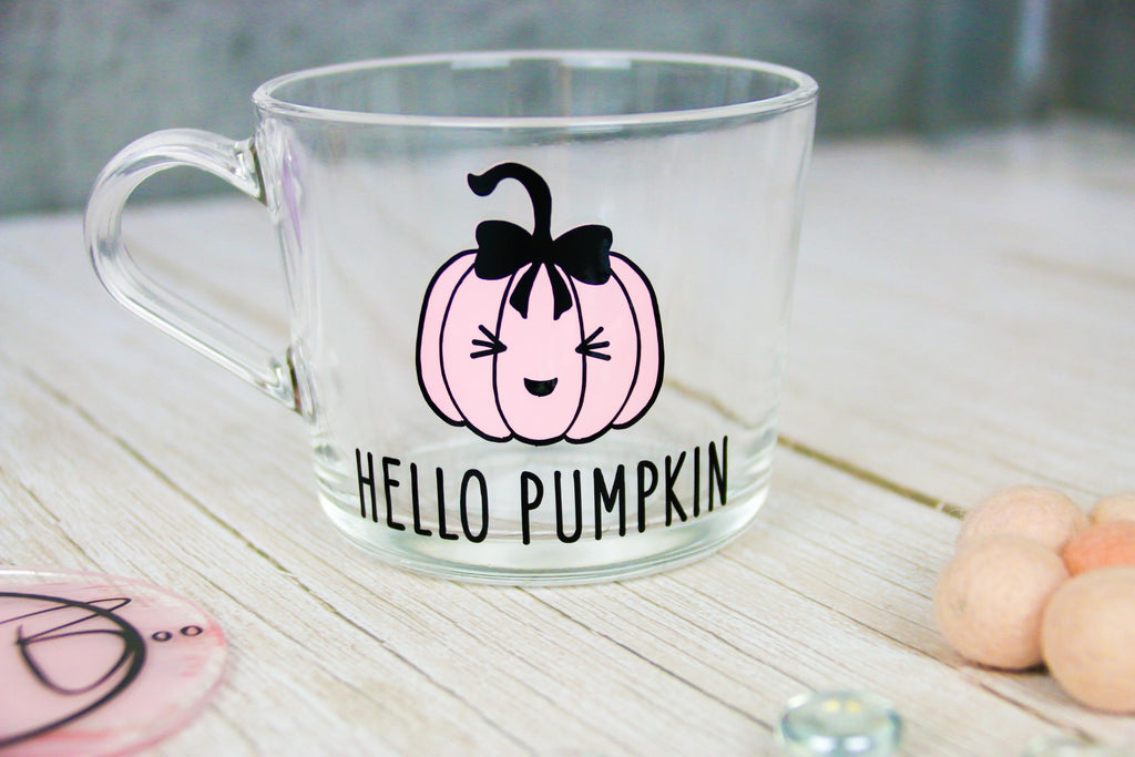 Gift Ideas - Halloween Glass Mug | Pink Halloween Mug | Cute pumpkin Mug | hello pumpkin | Personalised Halloween Glasses |