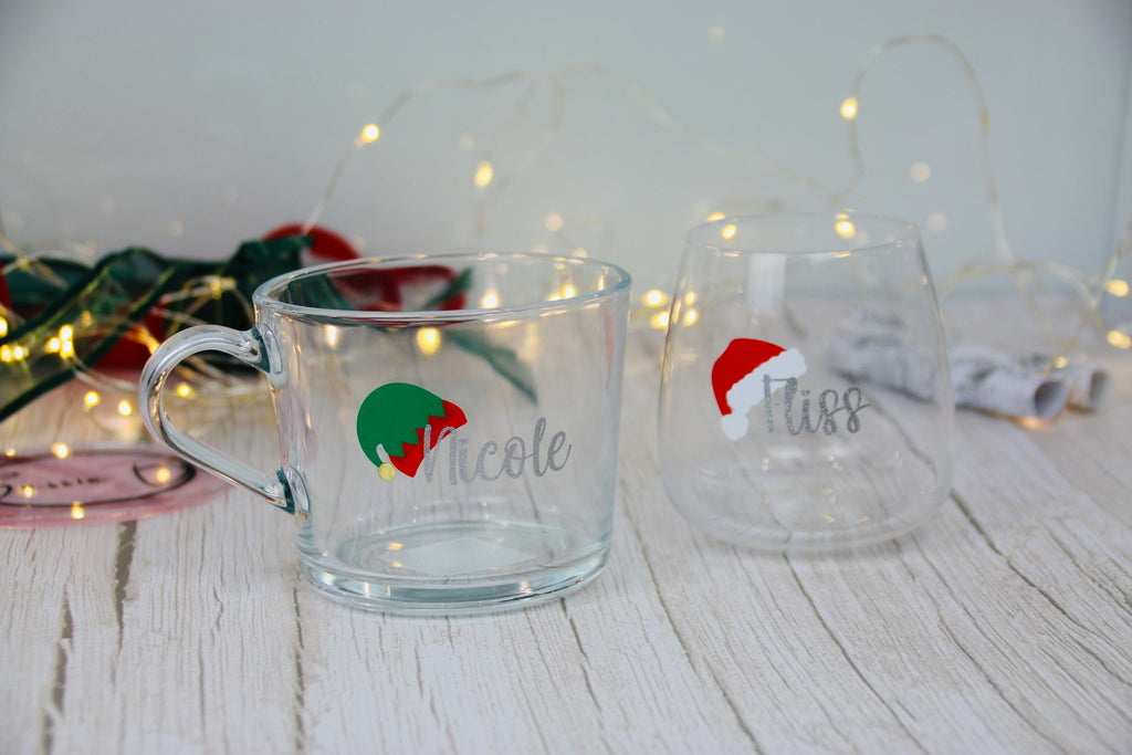 Gift Ideas - Christmas Elf Santa Hat Glass | Personalised Glass | Christmas Present | Christmas 2024 | Christmas tumbler | Stocking Filler