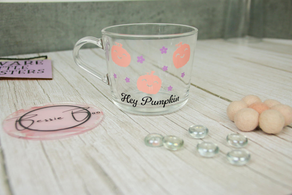 Gift Ideas - Halloween Glass Mug | Pink Halloween Mug | Cute pumpkin Mug | hello pumpkin | Personalised Halloween Glasses |