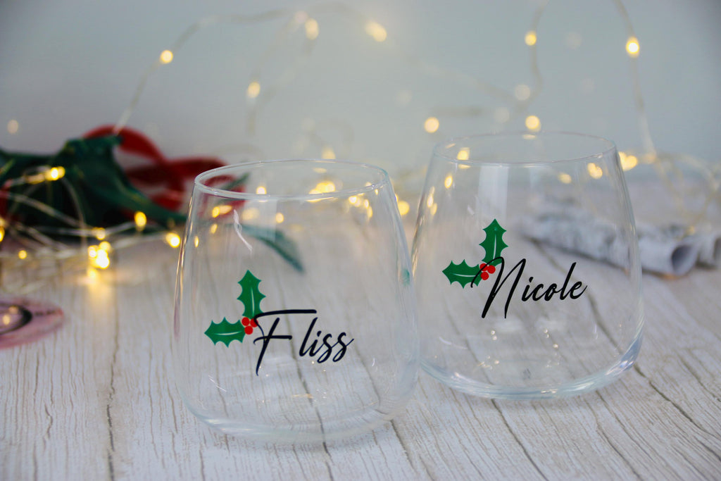 Gift Ideas - Christmas Holly Glass | Personalised Glass | Christmas Present | Christmas 2024 | Christmas tumbler | Stocking Filler