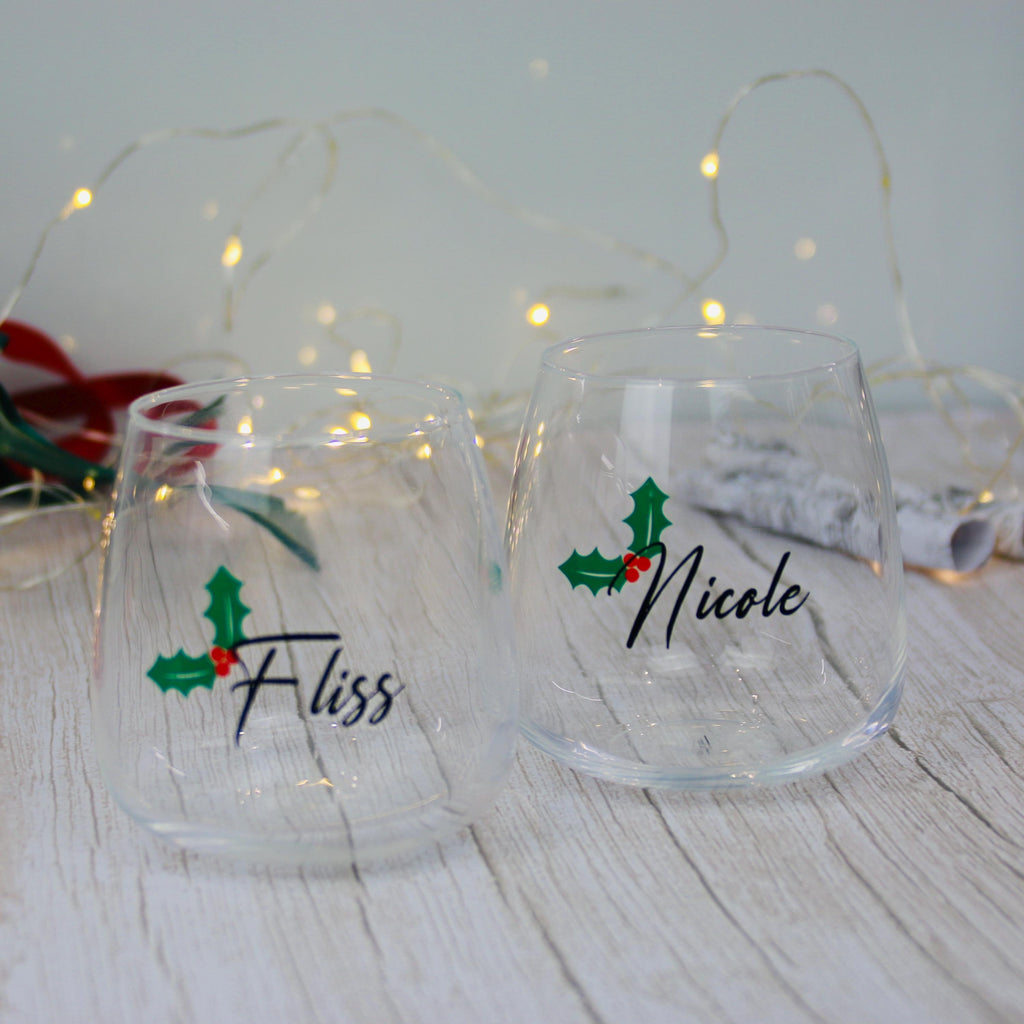 Gift Ideas - Christmas Holly Glass | Personalised Glass | Christmas Present | Christmas 2024 | Christmas tumbler | Stocking Filler